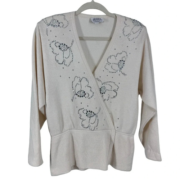 Vintage St John for Saks Sweater with bejeweled floral pattern 10 medium - Picture 2 of 7